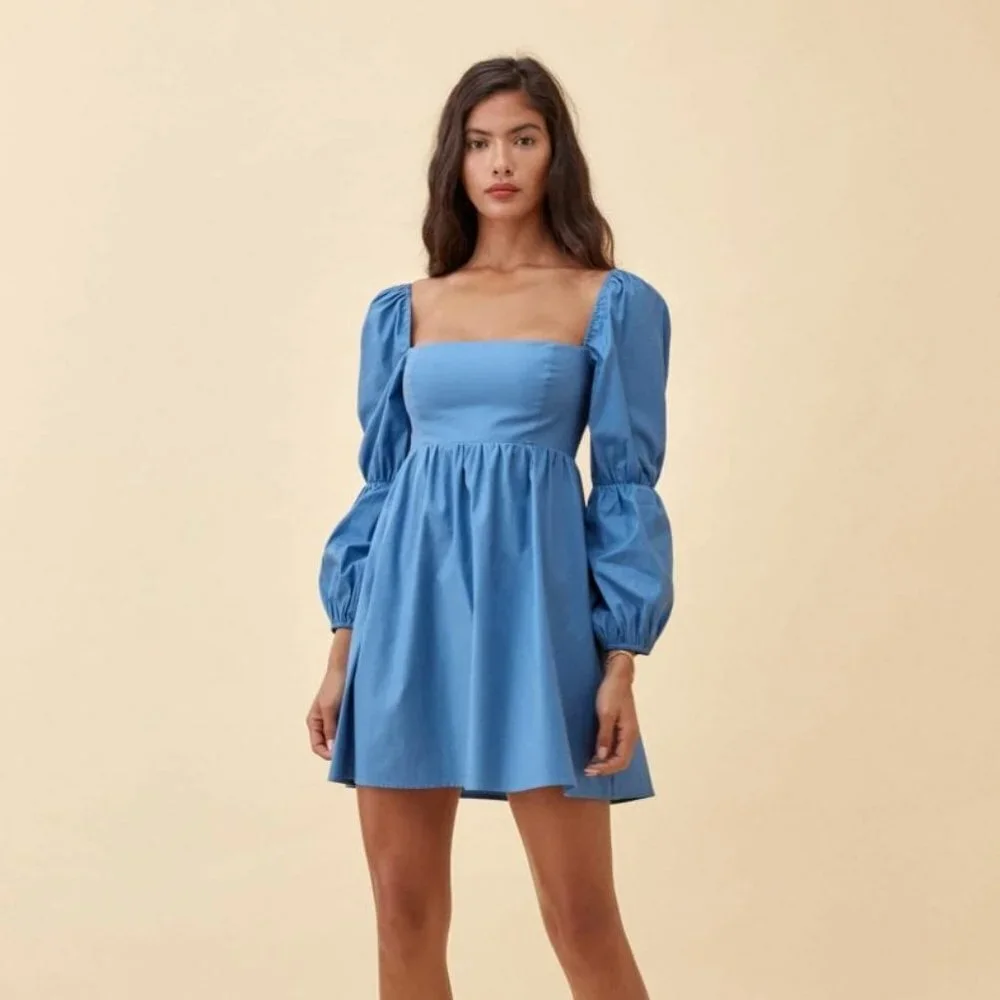 Reformation Michaela Mini Dress in Azure - Size 6 - Picture 5 of 8